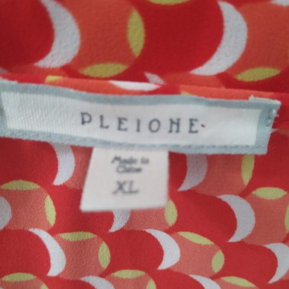 Pleione Blouse Orange Red Chiffon Pleated Sheer Top  Size XL - Picture 8 of 9